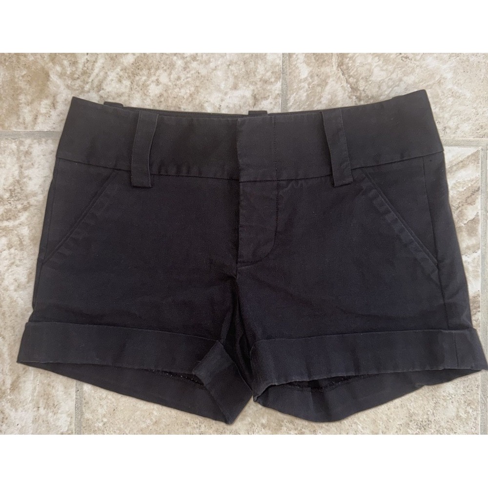 Alice + Olivia Womens Near Black 3" Inseam Cuffed Black Cotton‎ Shorts 0 XXS